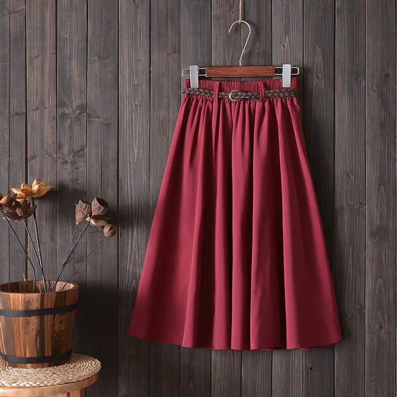 Women's Black A-Line Skirt Mid-Length Belted Summer - Image 10