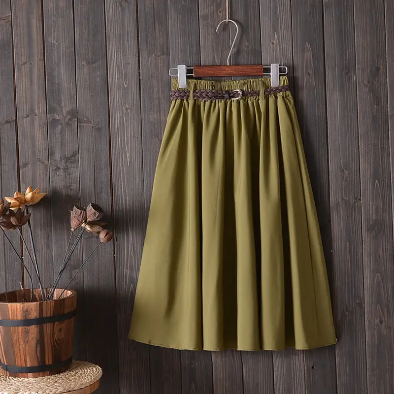 Women's Black A-Line Skirt Mid-Length Belted Summer - Image 11