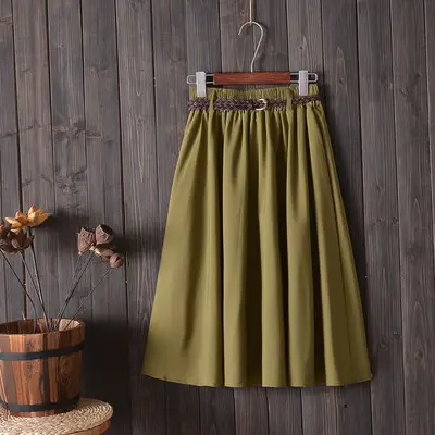 Women's Black A-Line Skirt Mid-Length Belted Summer - Image 5
