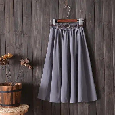 Women's Black A-Line Skirt Mid-Length Belted Summer - Image 6