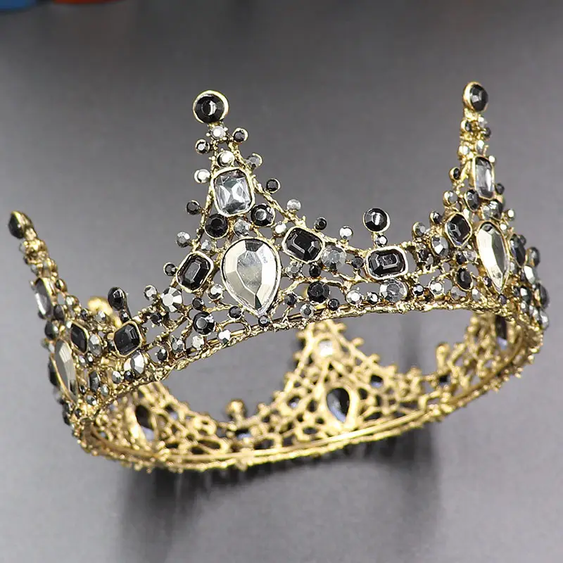 European American Retro Black Rhinestone Full Circle Crown - Image 3