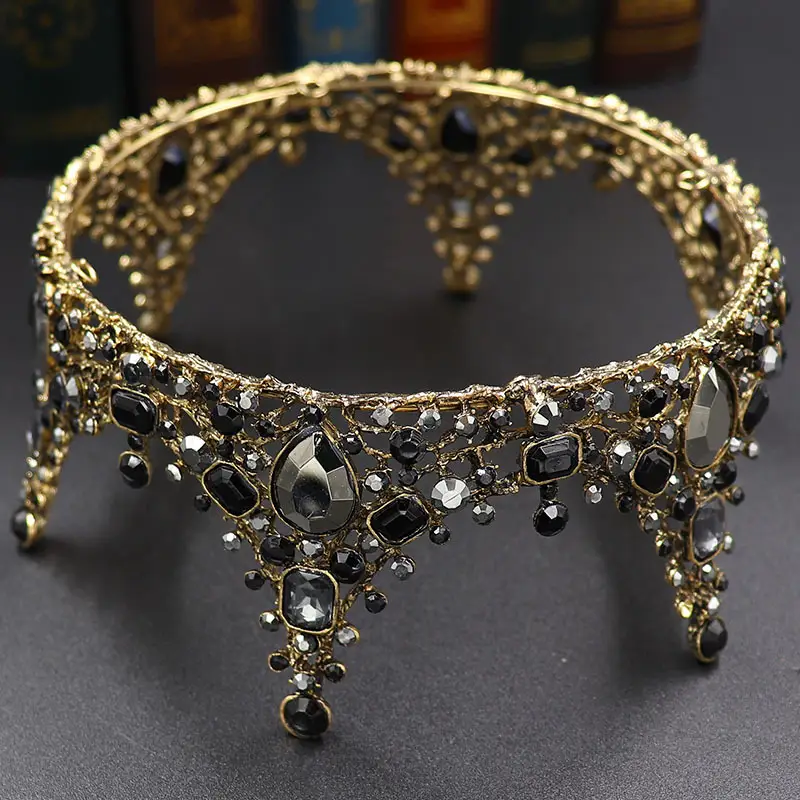 European American Retro Black Rhinestone Full Circle Crown - Image 5