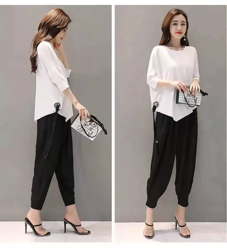 Women Red Loose Fit Wide Leg Pants Set — feature 14
