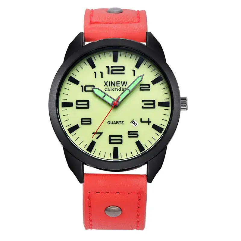 Men's Red Silicone Quartz Watch with Green Dial - Image 10