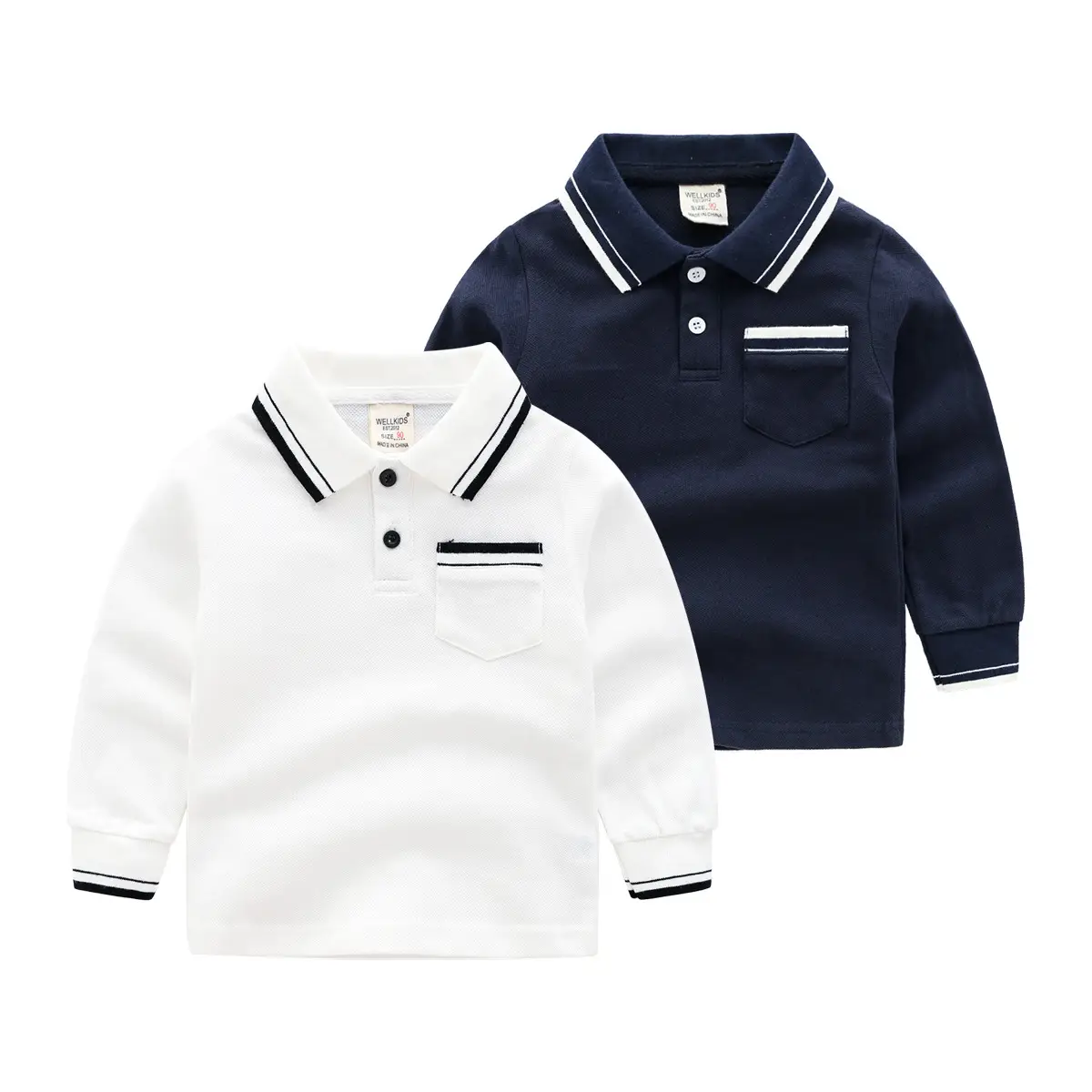 Boys' White Long Sleeve Polo T-Shirt with Black Trim - Image 3