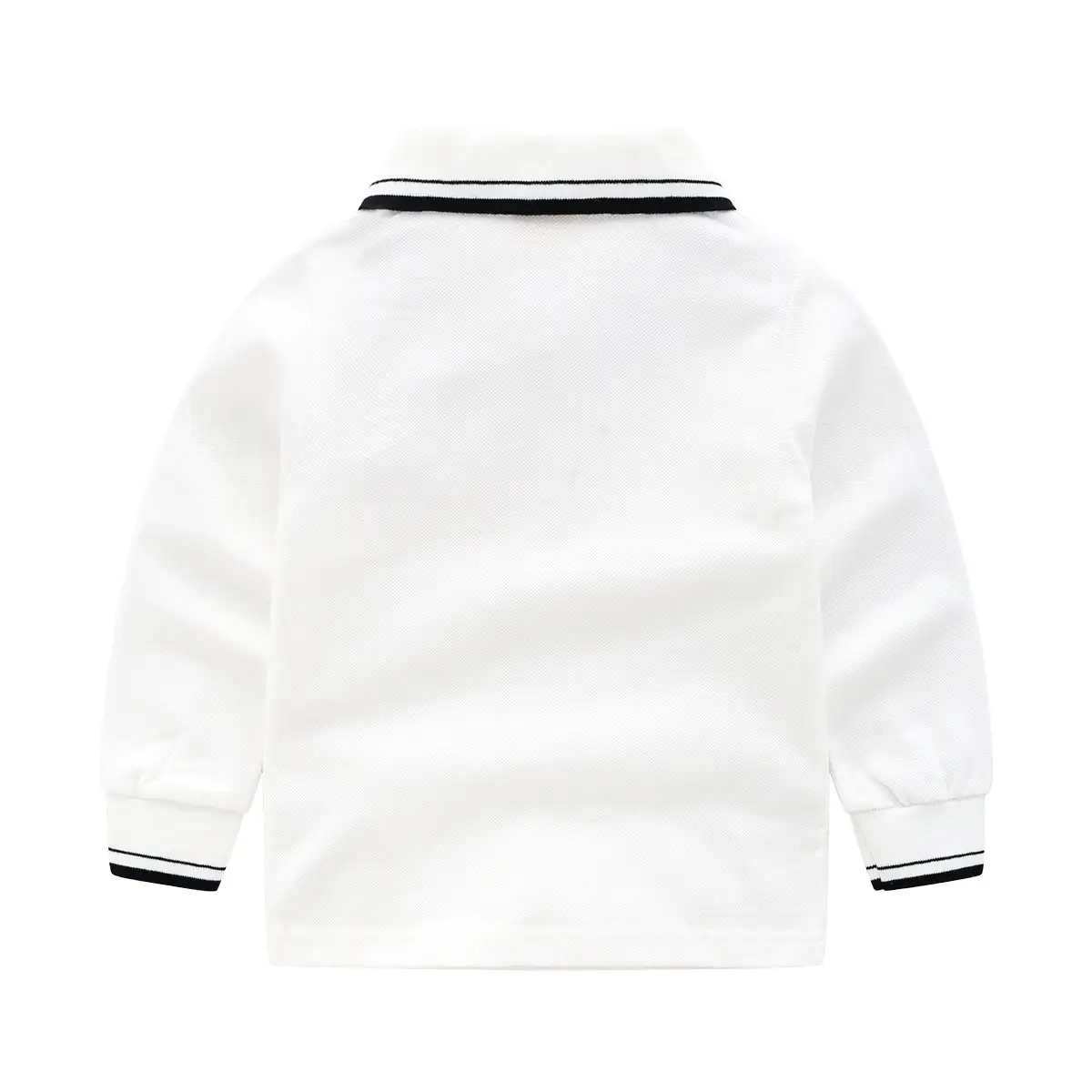 Boys' White Long Sleeve Polo T-Shirt with Black Trim - Image 4