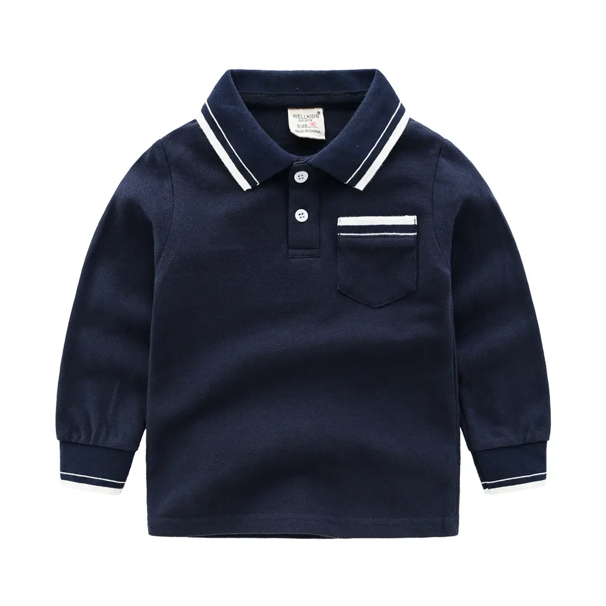 Boys' White Long Sleeve Polo T-Shirt with Black Trim - Image 2
