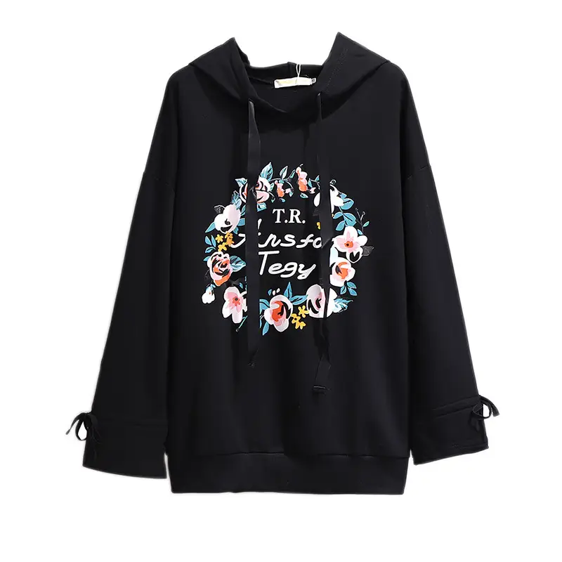 Black Printed Hooded Sweatshirt for Women Extra Large - Image 7