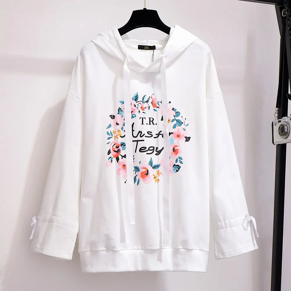 Black Printed Hooded Sweatshirt for Women Extra Large - Image 2