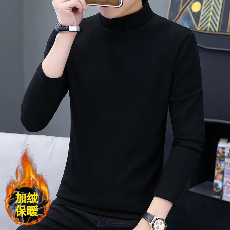 Men Winter Fleece Half-Turtleneck Long Sleeve Thermal Top - Image 2