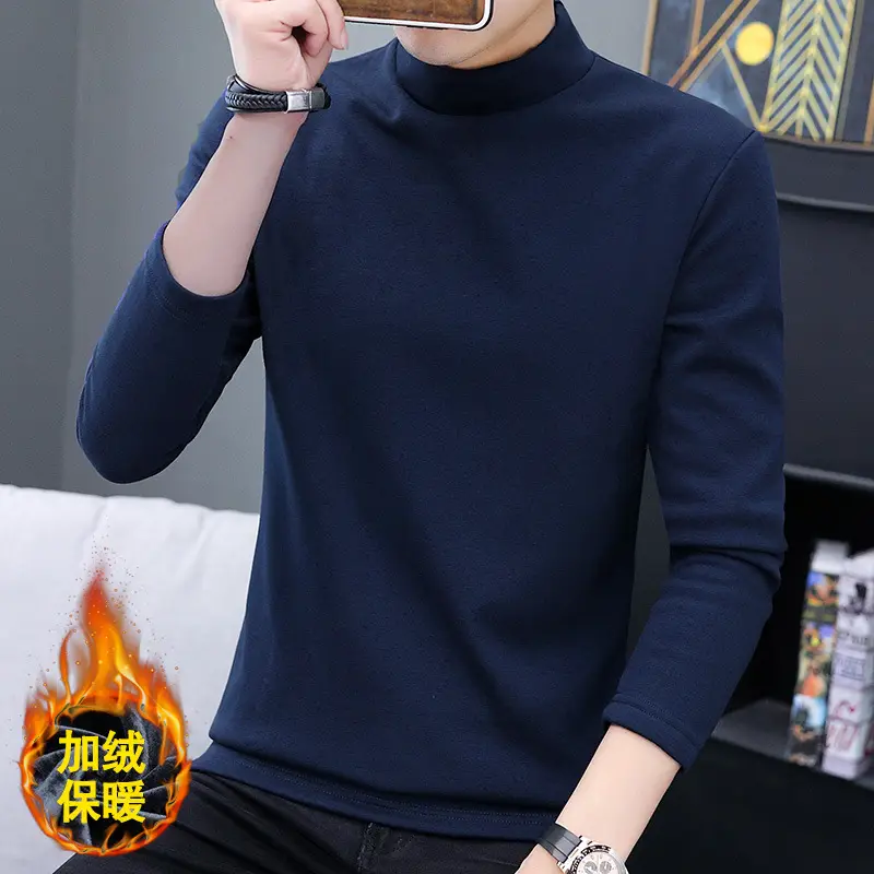Men Winter Fleece Half-Turtleneck Long Sleeve Thermal Top - Image 4