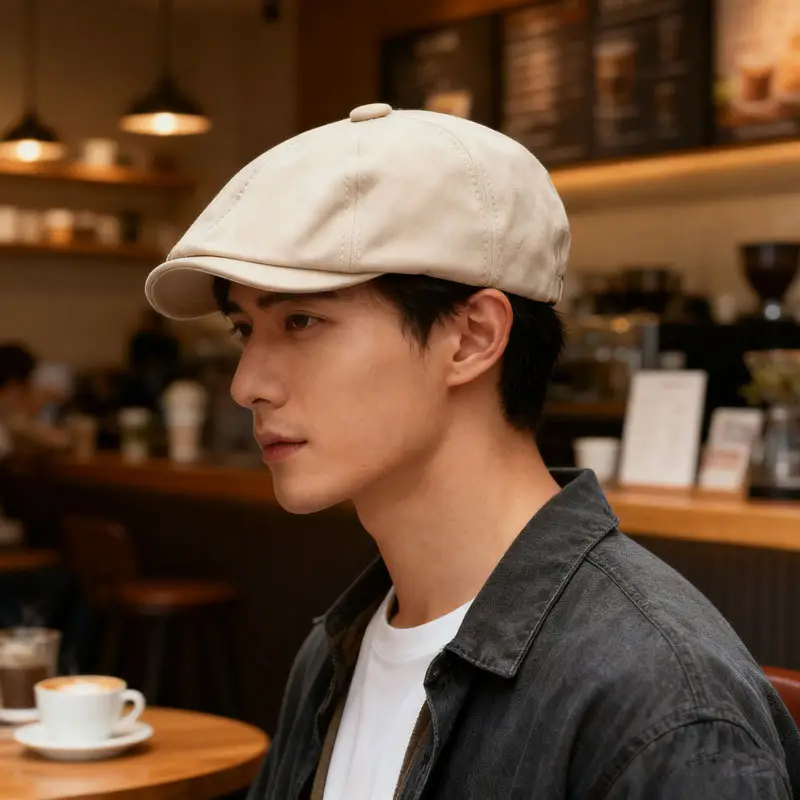 Japanese Style Short-Eaves Cap Beige Cotton Spring Summer - Image 4