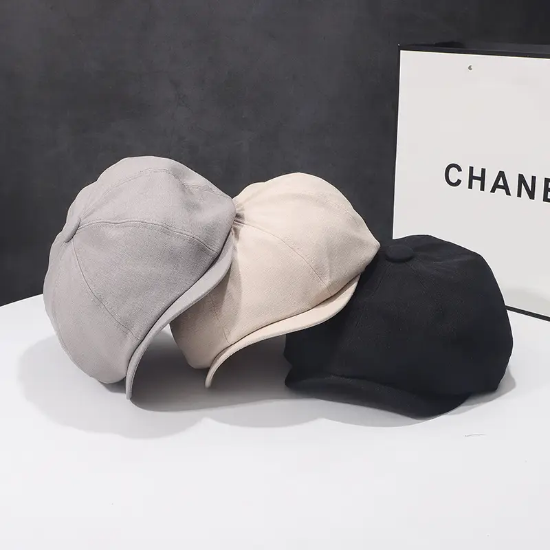 Japanese Style Short-Eaves Cap Beige Cotton Spring Summer - Image 5