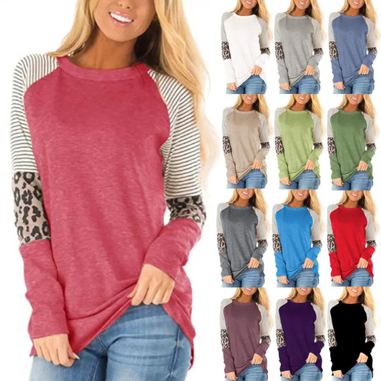 Women's Gray Leopard Print Long Sleeve T-Shirt - Image 16