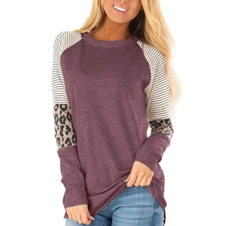 Women's Gray Leopard Print Long Sleeve T-Shirt - Image 19