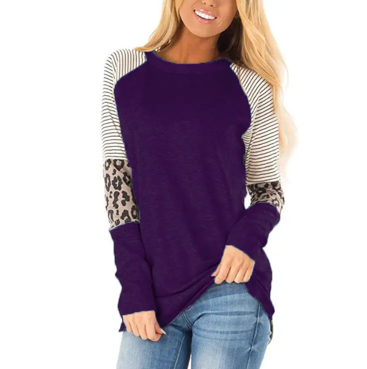 Women's Gray Leopard Print Long Sleeve T-Shirt - Image 14