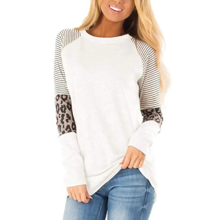 Women's Gray Leopard Print Long Sleeve T-Shirt - Image 3