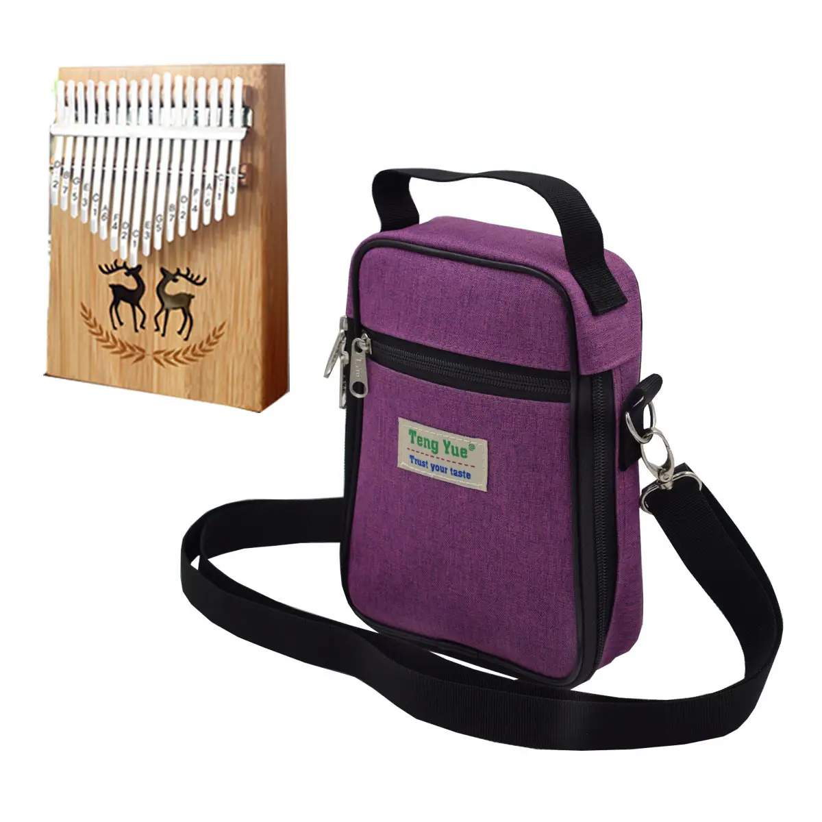 Purple 17-Tone Piano Thumb Bag with Wooden Instrument Holder - Image 5