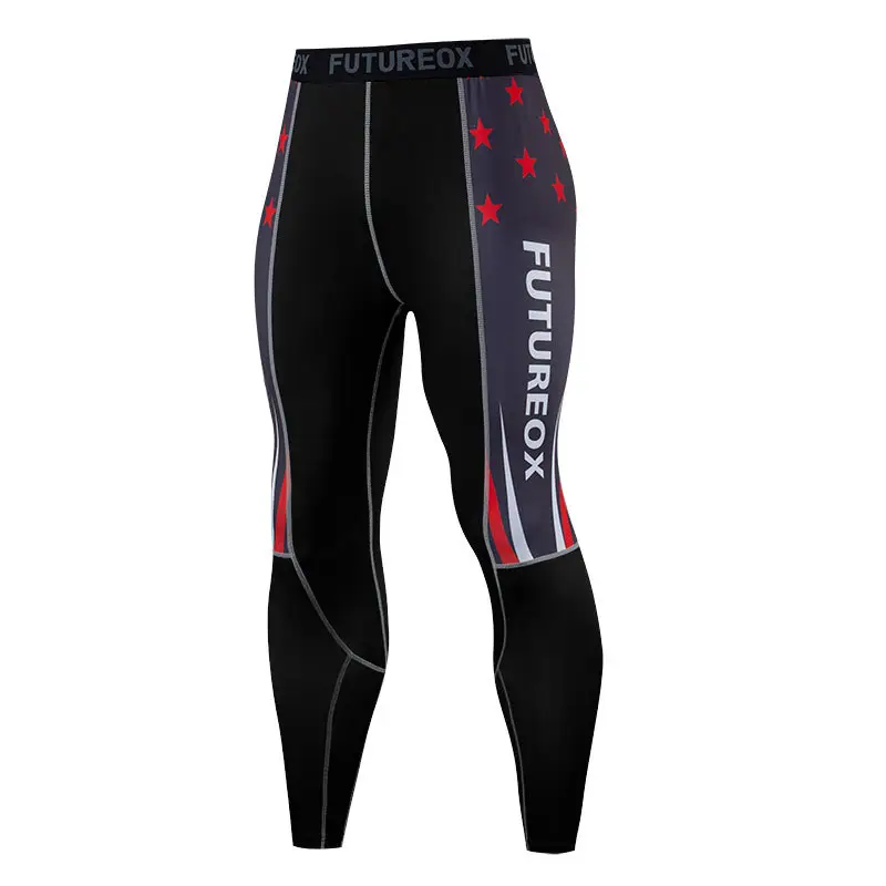 Men's Red Graphic Running Tights Black Sports Pants - Image 3