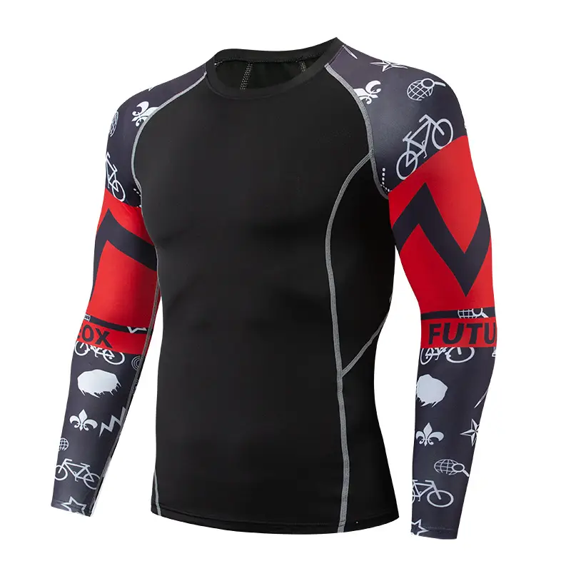 Men's Red Graphic Running Tights Black Sports Pants - Image 2