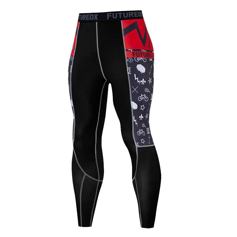 Men's Red Graphic Running Tights Black Sports Pants - Image 4
