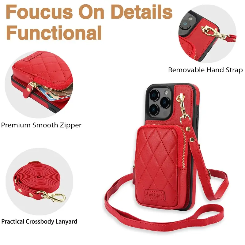 Apple iPhone 16 Pro Crossbody Wallet Case Lychee Pattern