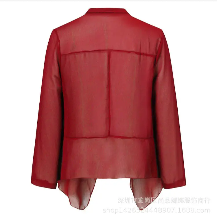 2021 Chiffon V-Neck Cardigan Jacket Blue Black - Image 6