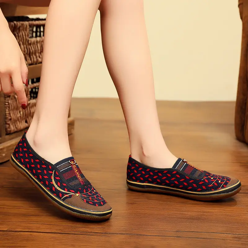 Work Shoes for Women, Old Beijing Cloth Shoes, Shoes for Middle-Aged and Elderly Mothers, Non-Slip Soft-Soled Shoes, Comfortable Casual Ethnic Style Color-Blocking