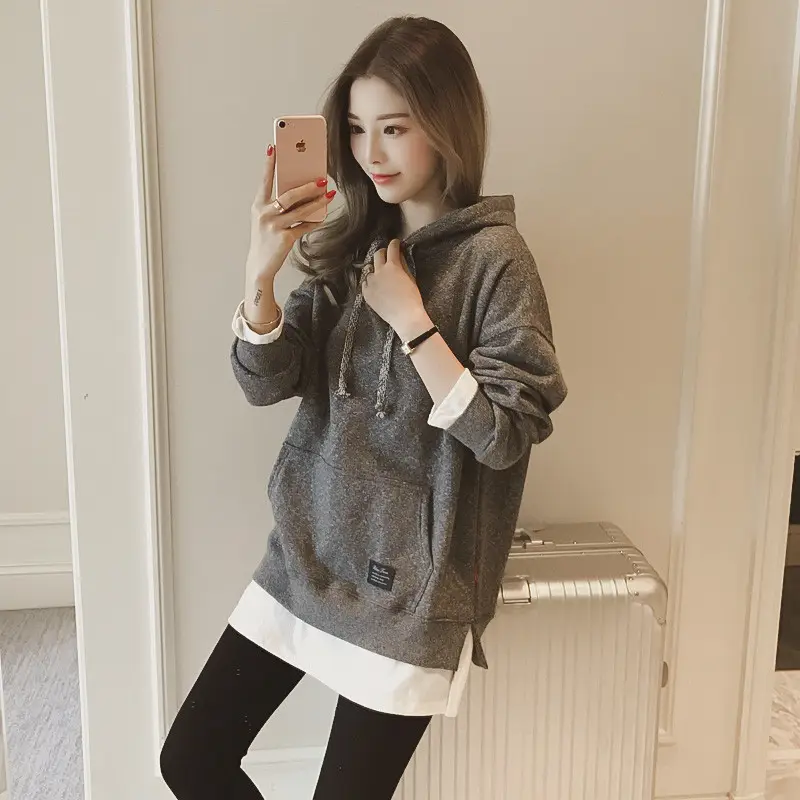 Women Grey Hooded Sweatshirt Thickened Base Hooded Sweatshirt - Image 6