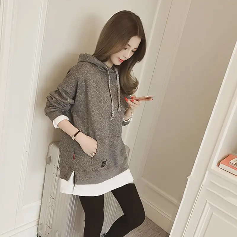 Women Grey Hooded Sweatshirt Thickened Base Hooded Sweatshirt - Image 7