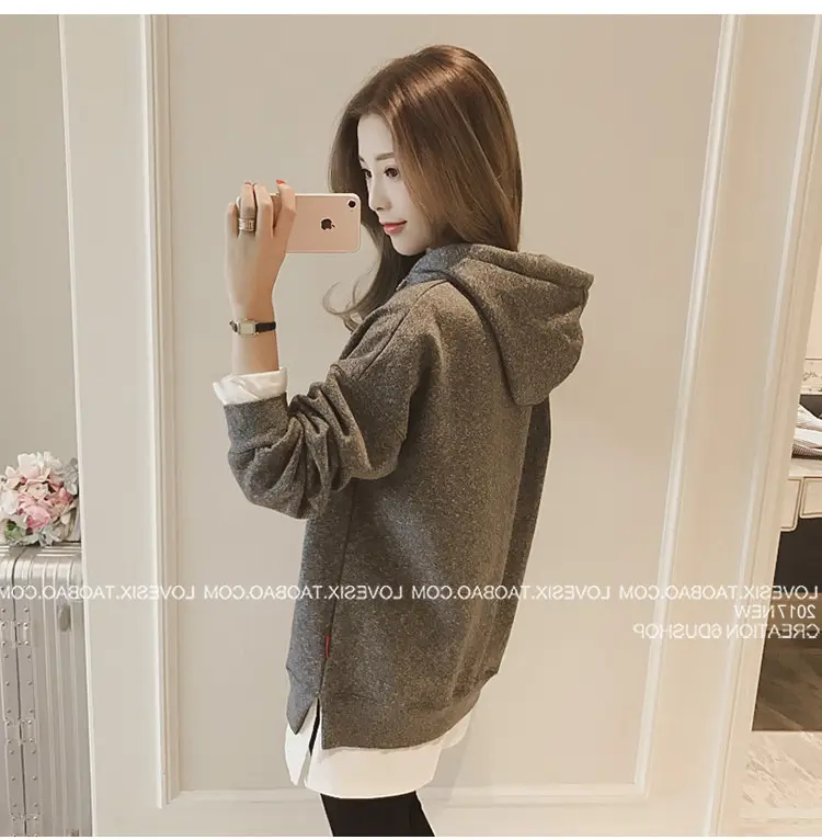 Women Grey Hooded Sweatshirt Thickened Base Hooded Sweatshirt — feature 10
