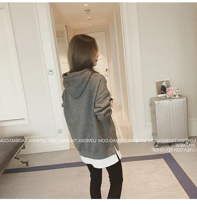 Women Grey Hooded Sweatshirt Thickened Base Hooded Sweatshirt — feature 11