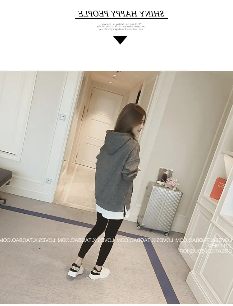 Women Grey Hooded Sweatshirt Thickened Base Hooded Sweatshirt — feature 12