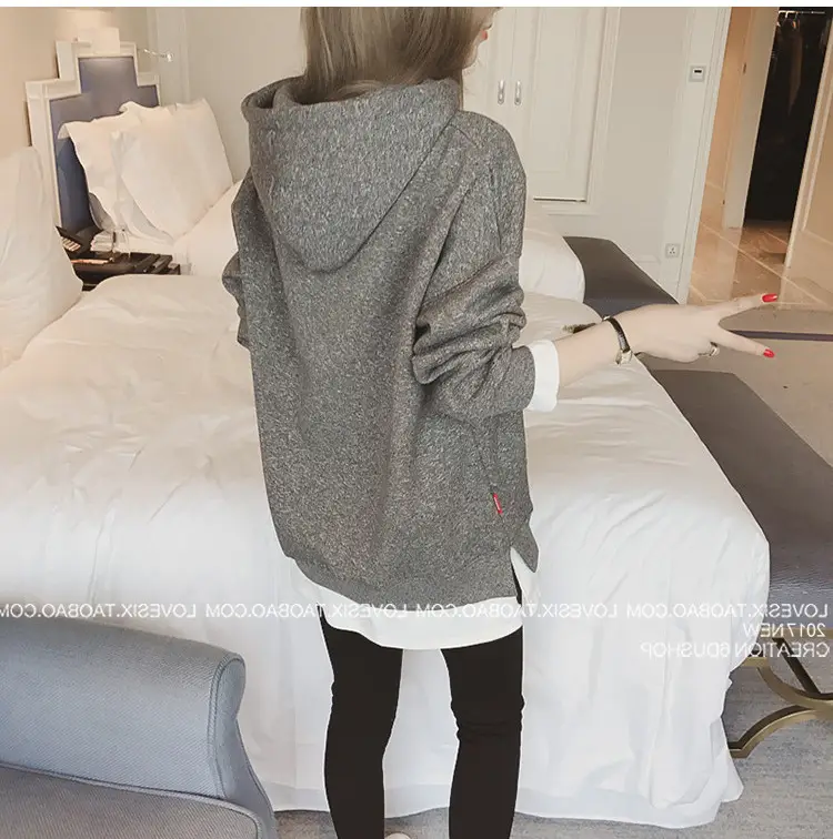 Women Grey Hooded Sweatshirt Thickened Base Hooded Sweatshirt — feature 13
