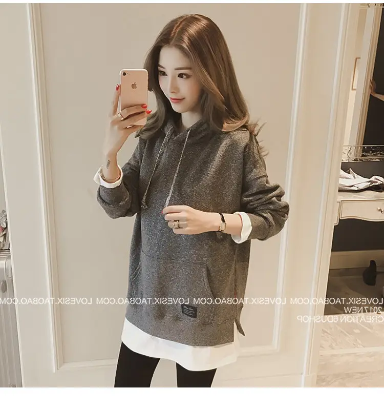 Women Grey Hooded Sweatshirt Thickened Base Hooded Sweatshirt — feature 3