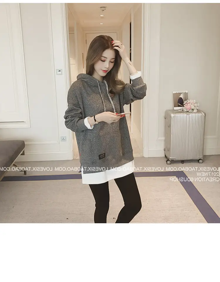 Women Grey Hooded Sweatshirt Thickened Base Hooded Sweatshirt — feature 5