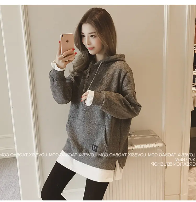 Women Grey Hooded Sweatshirt Thickened Base Hooded Sweatshirt — feature 6