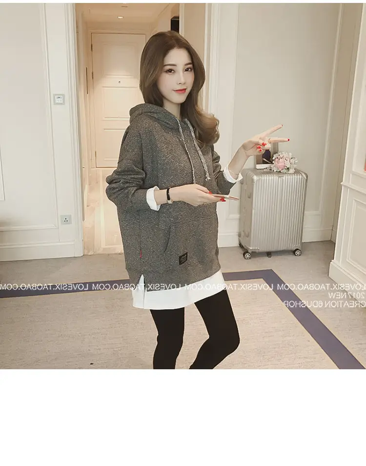 Women Grey Hooded Sweatshirt Thickened Base Hooded Sweatshirt — feature 9