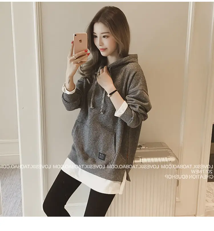 Women Grey Hooded Sweatshirt Thickened Base Hooded Sweatshirt - Image 2