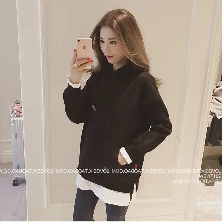 Women Grey Hooded Sweatshirt Thickened Base Hooded Sweatshirt - Image 3