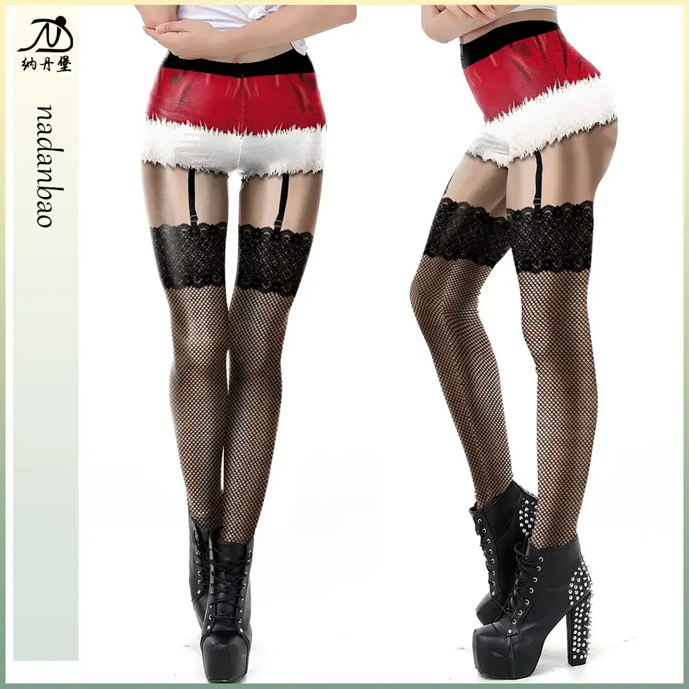 2024 Christmas Printed Leggings Party Sexy Black Red - Image 2