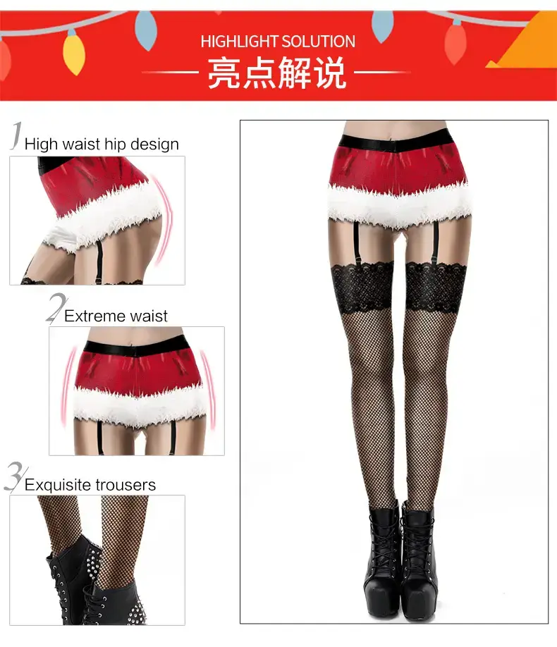 2024 Christmas Printed Leggings Party Sexy Black Red — feature 7