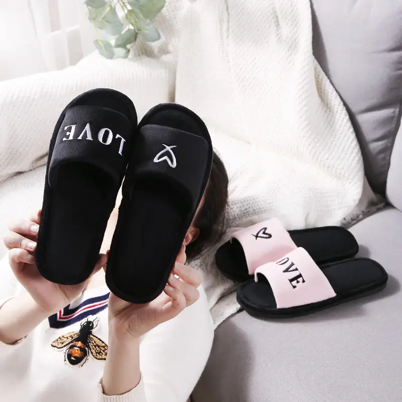 Jujia New LOVE LOVE lovers home floor cotton slippers men's home non-slip opening slippers women Wholesale