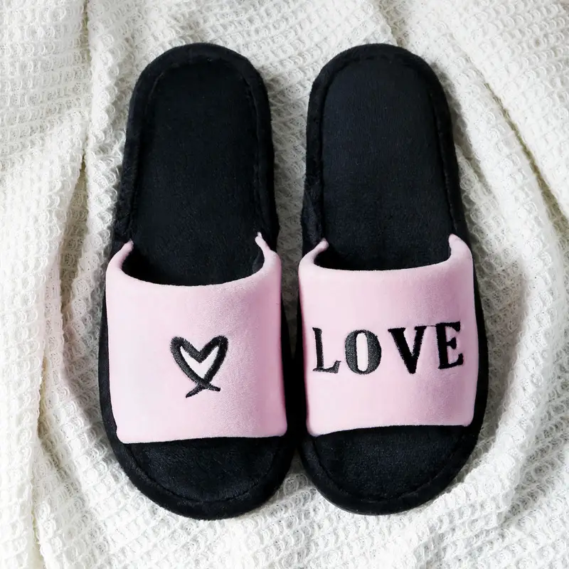 Jujia New LOVE LOVE lovers home floor cotton slippers men's home non-slip opening slippers women Wholesale