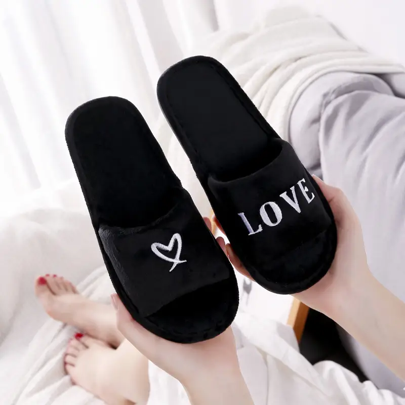Jujia New LOVE LOVE lovers home floor cotton slippers men's home non-slip opening slippers women Wholesale