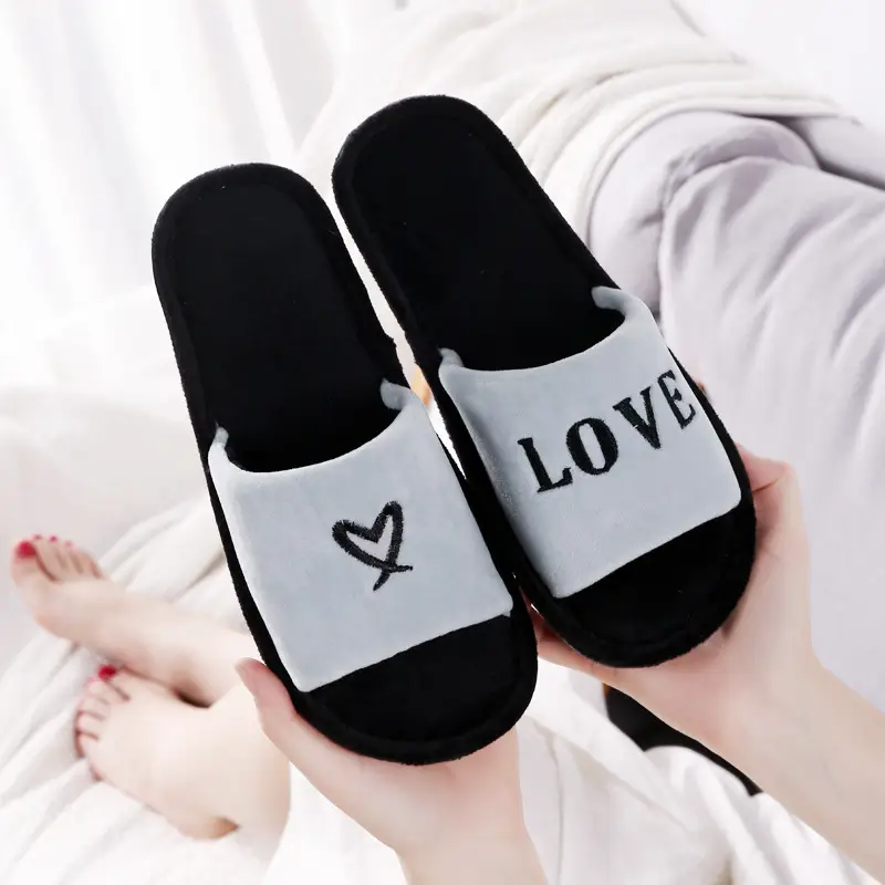 Jujia New LOVE LOVE lovers home floor cotton slippers men's home non-slip opening slippers women Wholesale