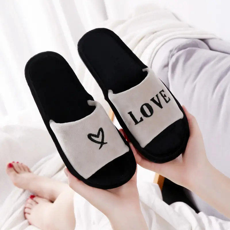 Jujia New LOVE LOVE lovers home floor cotton slippers men's home non-slip opening slippers women Wholesale