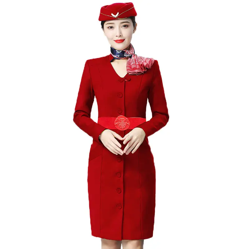 Red Professional Suit for Flight Attendant Women Spring Autumn - Image 8