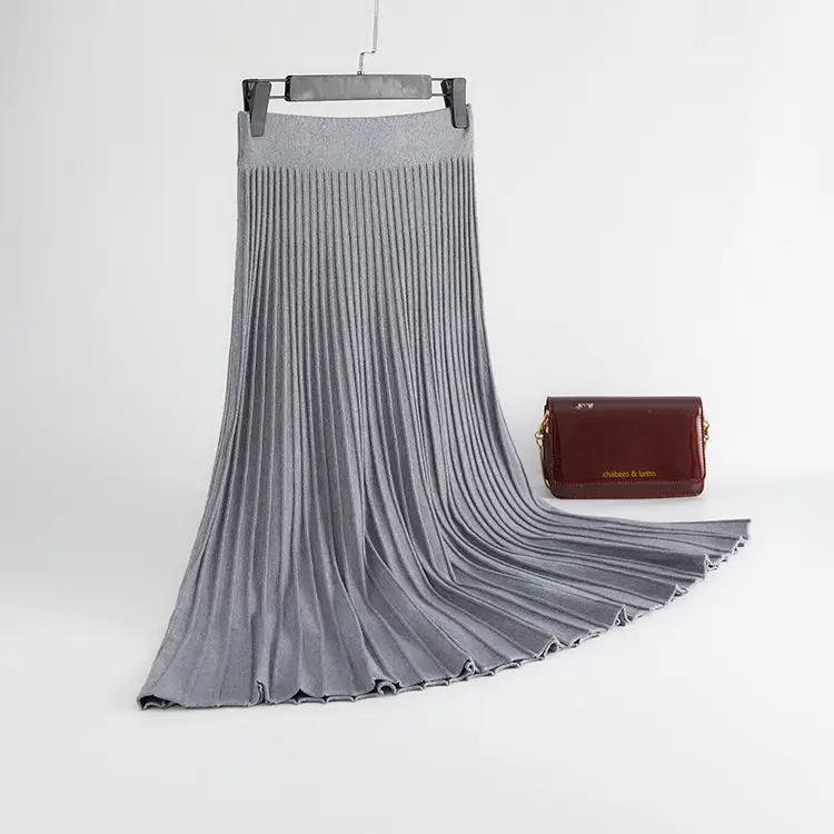 Brown Knitted Pleated Skirt for Women Large Swing Slimming - Image 3