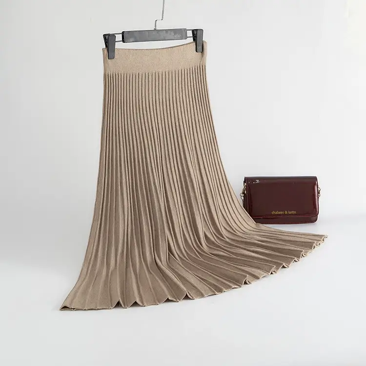 Brown Knitted Pleated Skirt for Women Large Swing Slimming - Image 4